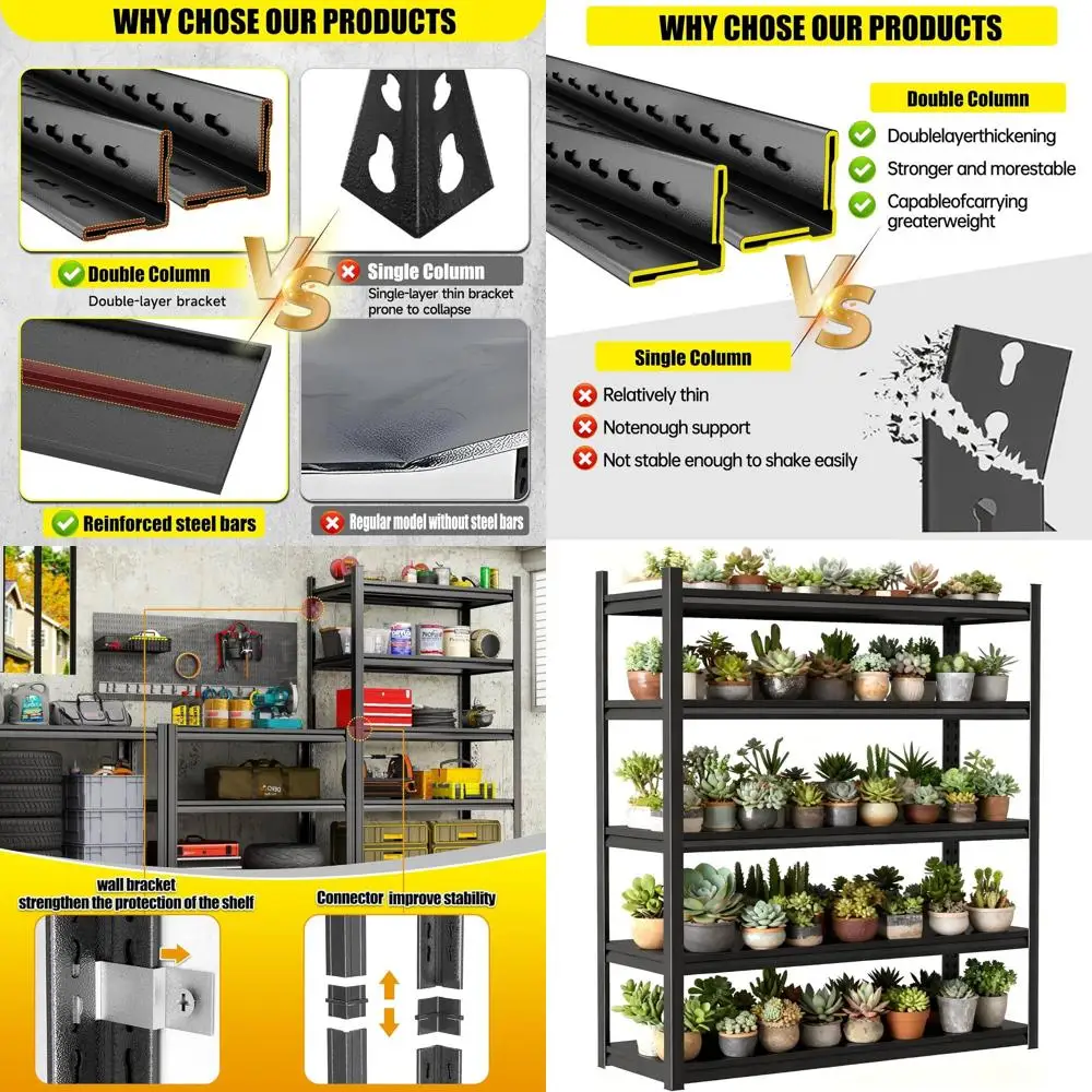 Heavy-Duty 5-Tier Garage Shelves, 40W x 18D x 78H, Waterproof & Rustproof, Ideal for Indoor and Outdoor Storage
Heavy-Duty 5-Tier Garage Shelves, 40W x 18D x 78H, Waterproof & Rustproof, Ideal for Indoor and Outdoor Storage