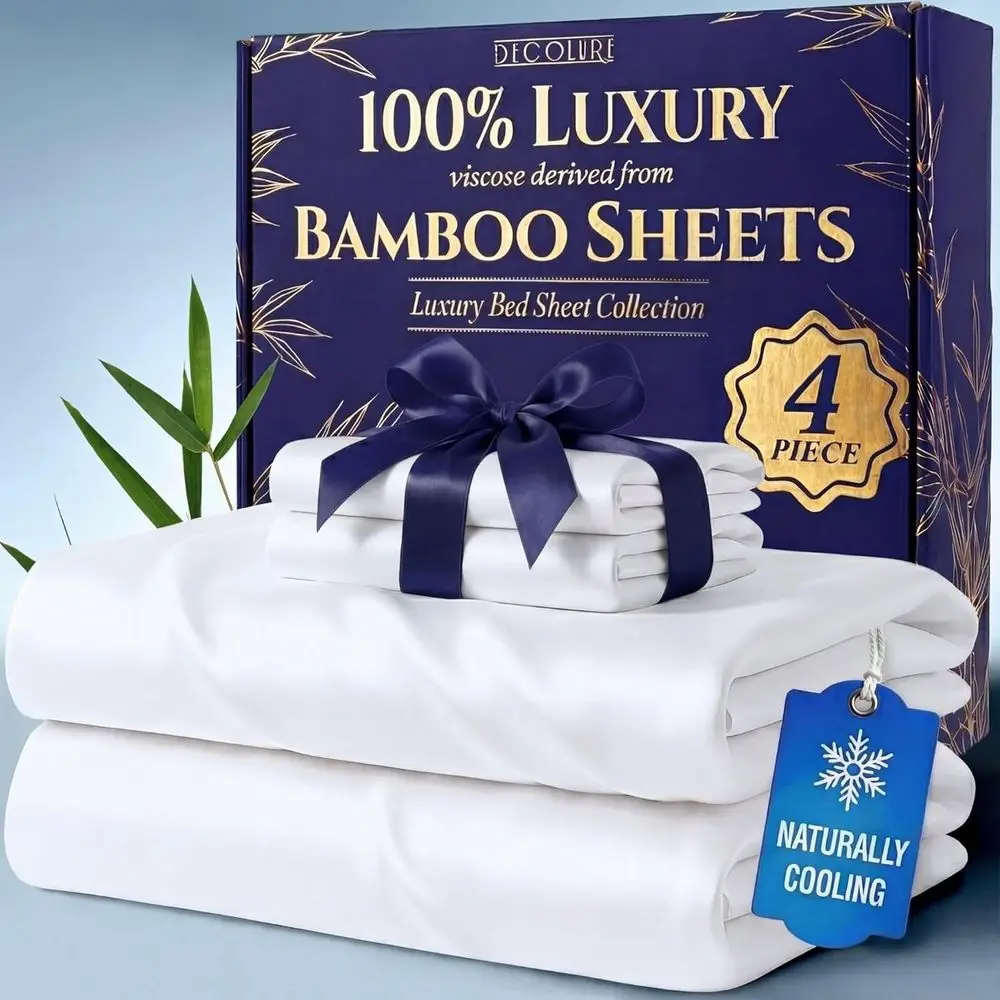King Size Bamboo Viscose Sheets - 4-Piece Luxury Cooling Set, Ultra Soft, Deep Pocket, Durable Stitching, Oeko-Tex Certified (Wh
King Size Bamboo Viscose Sheets - 4-Piece Luxury Cooling Set, Ultra Soft, Deep Pocket, Durable Stitching, Oeko-Tex Certified (Wh