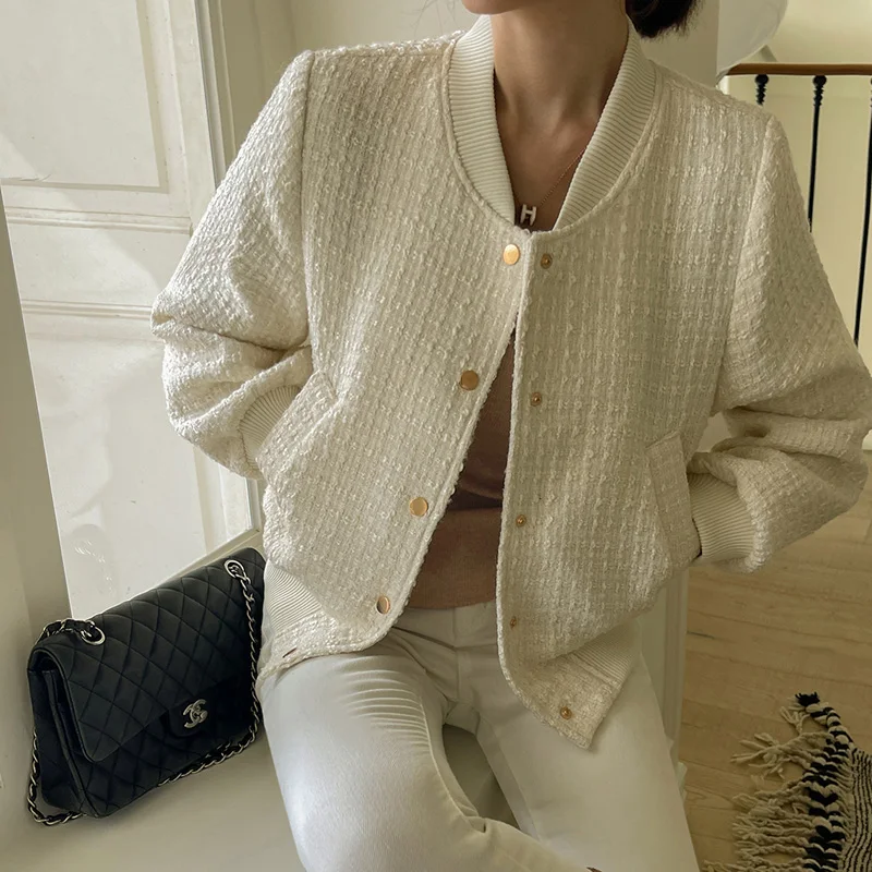 Women's Streetwear Tweed Baseball Jacket Lady Autumn Winter Long Sleeve Zipper Loose Outwear
Women's Streetwear Tweed Baseball Jacket Lady Autumn Winter Long Sleeve Zipper Loose Outwear