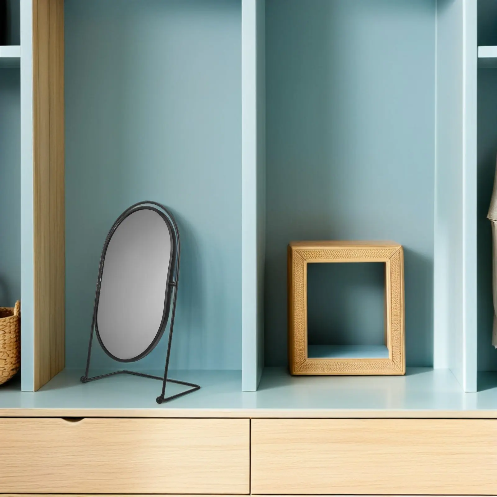 Vanity Desk Mirror Oval with Stand Rotating Function Crystal Clear Reflection Compact Size for Bedroom Dresser Small Space Use
Vanity Desk Mirror Oval with Stand Rotating Function Crystal Clear Reflection Compact Size for Bedroom Dresser Small Space Use