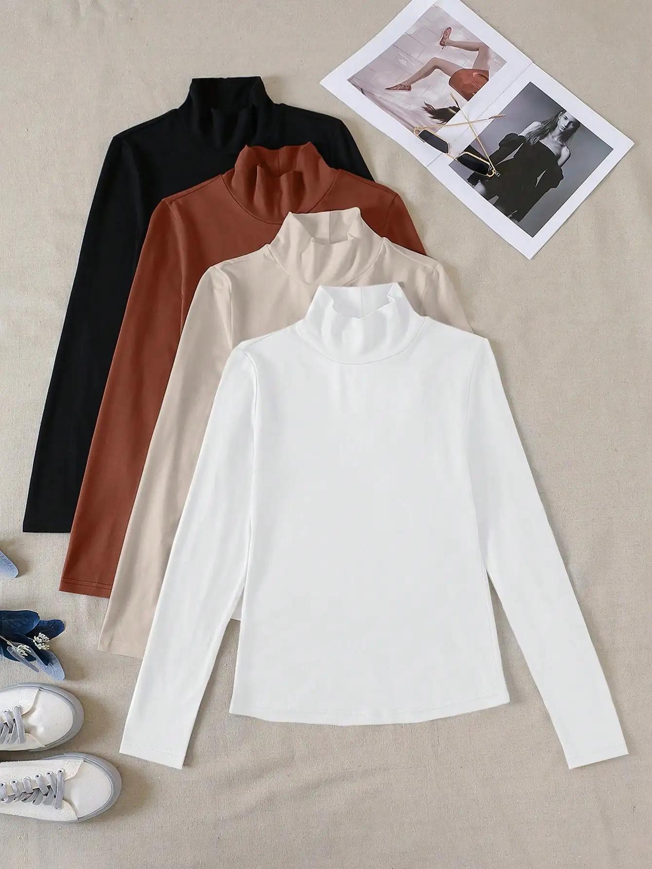 4pcs Women Solid Color Casual Stand Collar Long Sleeve T-Shirts
4pcs Women Solid Color Casual Stand Collar Long Sleeve T-Shirts