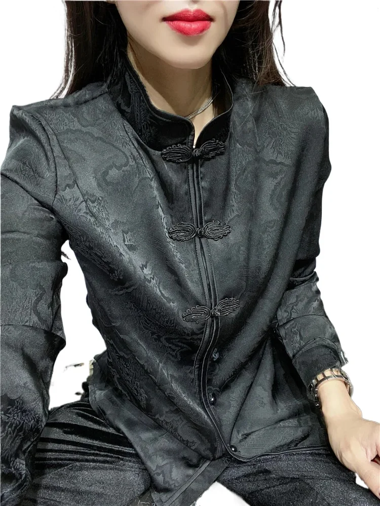women's Chinese style cheongsam shirts blusas mujer black long sleeve button shirt
women's Chinese style cheongsam shirts blusas mujer black long sleeve button shirt