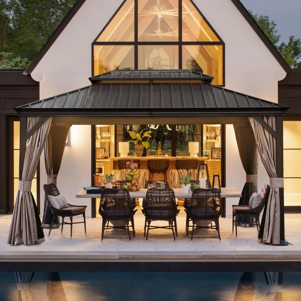 10'x14 'hardtop Pavilion, Permanent Metal Pavilion with Galvanized Steel Double Layered Roof, Including Curtains and Mesh
10'x14 'hardtop Pavilion, Permanent Metal Pavilion with Galvanized Steel Double Layered Roof, Including Curtains and Mesh