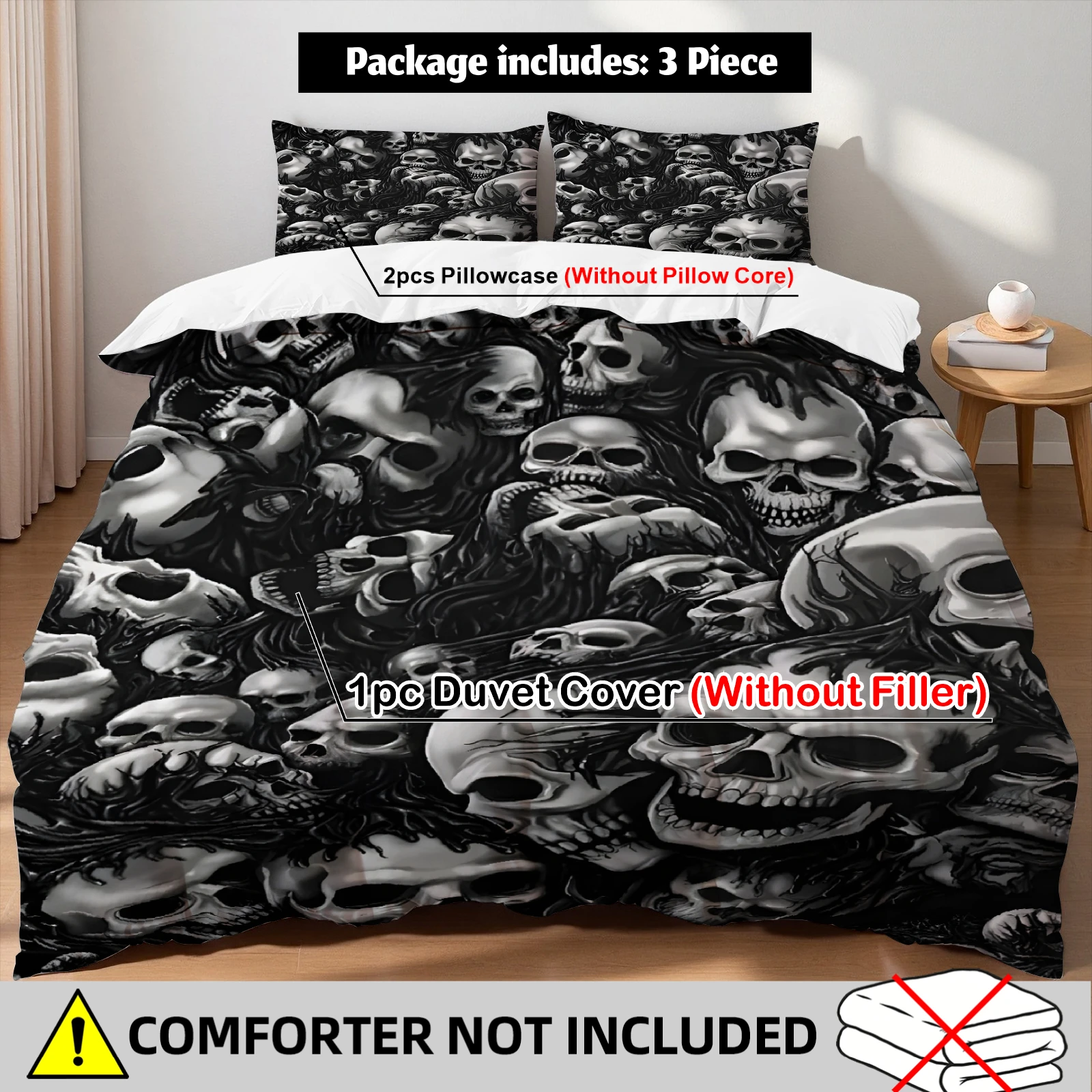 Monochrome Skull Duvet Cover Set Gothic Horror Skeleton Bedding For Gothic Lovers Bedroom Twin Queen King Size With 2 Pillowcase
Monochrome Skull Duvet Cover Set Gothic Horror Skeleton Bedding For Gothic Lovers Bedroom Twin Queen King Size With 2 Pillowcase