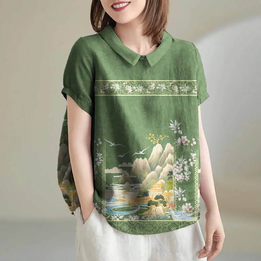 Cotton And Linen Shirts Women Shirts Short-Sleeved T-Shirts Summer Lapel Shirts Hawaiian Shirts Chinese Style T-Shirt With Retro
Cotton And Linen Shirts Women Shirts Short-Sleeved T-Shirts Summer Lapel Shirts Hawaiian Shirts Chinese Style T-Shirt With Retro