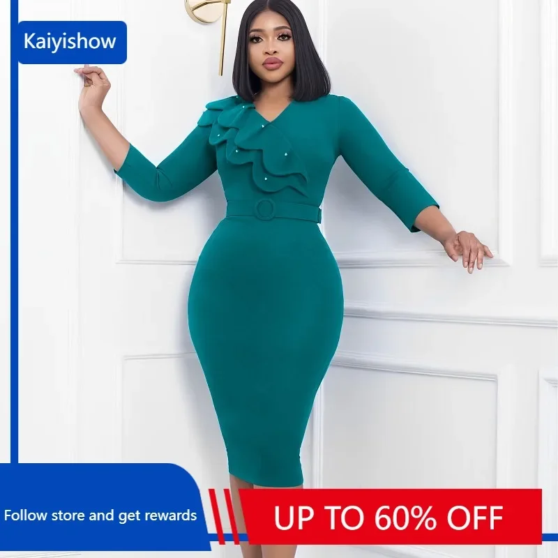 Polyester African Dresses for Women Elegant Autumn African 3/4 Sleeve V-neck Red Green Yellow Black Bodycon Dress With Belt
Polyester African Dresses for Women Elegant Autumn African 3/4 Sleeve V-neck Red Green Yellow Black Bodycon Dress With Belt