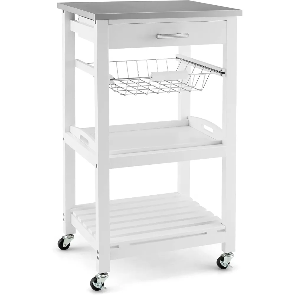 4-Tier storage rolling Cart, the Utility Mobile Kitchen Cartw/Stainless Steel Tabletop, Basket, Tray, Slatted Shelf&Wheels
4-Tier storage rolling Cart, the Utility Mobile Kitchen Cartw/Stainless Steel Tabletop, Basket, Tray, Slatted Shelf&Wheels
