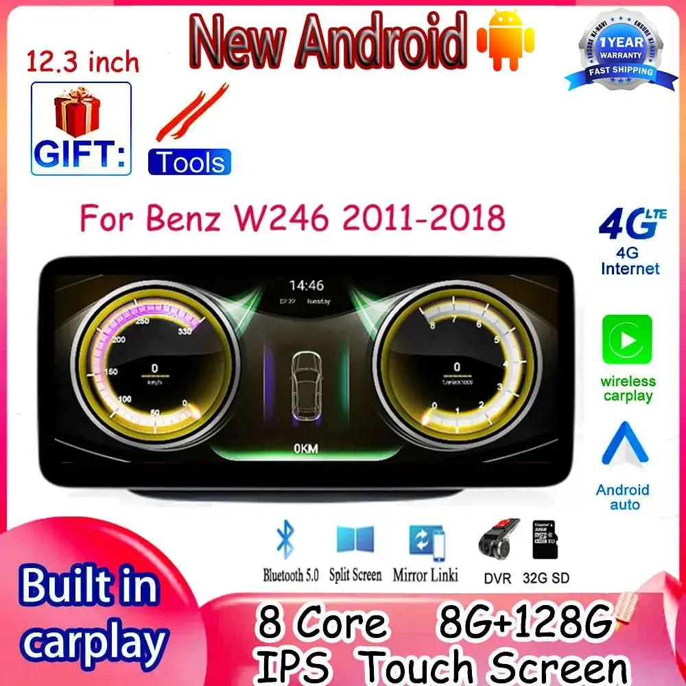 Автомобильный экран 12,3 дюйма для Benz W246 2011-2018, Android 14 Carplay, автомобильное радио, видео, стерео, Wi-Fi, 4G, SIM, GPS-навигация, мультимедиа
Автомобильный экран 12,3 дюйма для Benz W246 2011-2018, Android 14 Carplay, автомобильное радио, видео, стерео, Wi-Fi, 4G, SIM, GPS-навигация, мультимедиа
