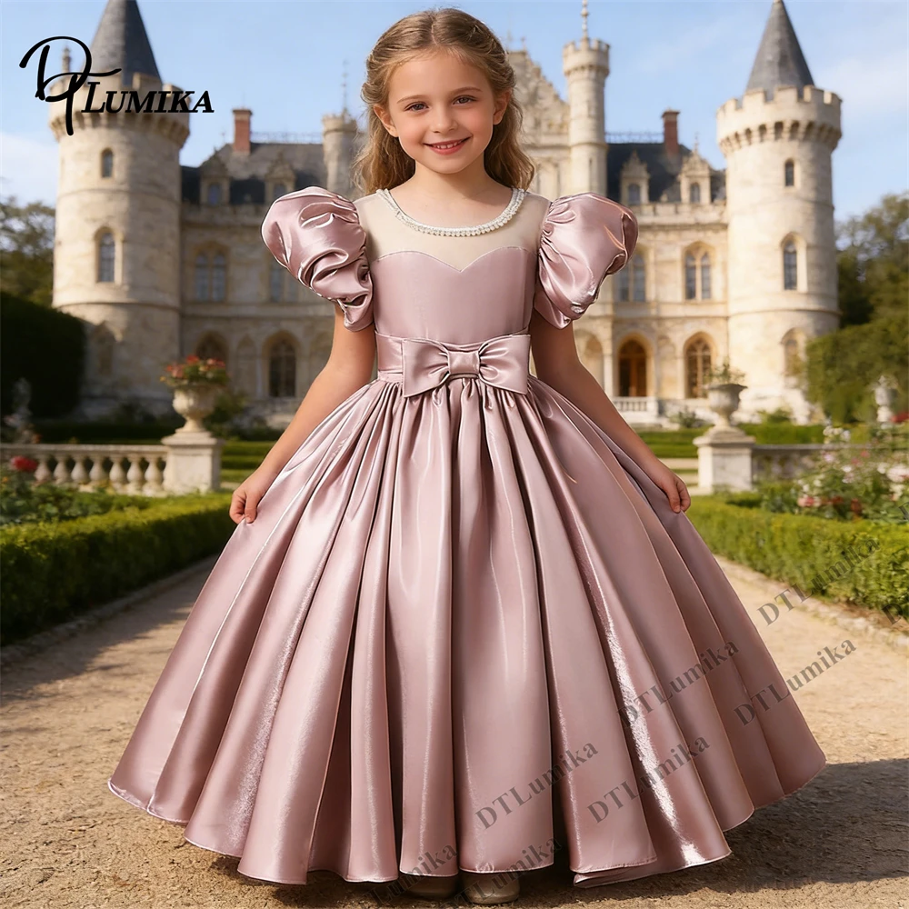 Trendy Girl's Satin Flower Girl Dress Pearl Neckline Puff Sleeve Ball Gown for Party Stage Formal Occasions Birthday Dresses
Trendy Girl's Satin Flower Girl Dress Pearl Neckline Puff Sleeve Ball Gown for Party Stage Formal Occasions Birthday Dresses