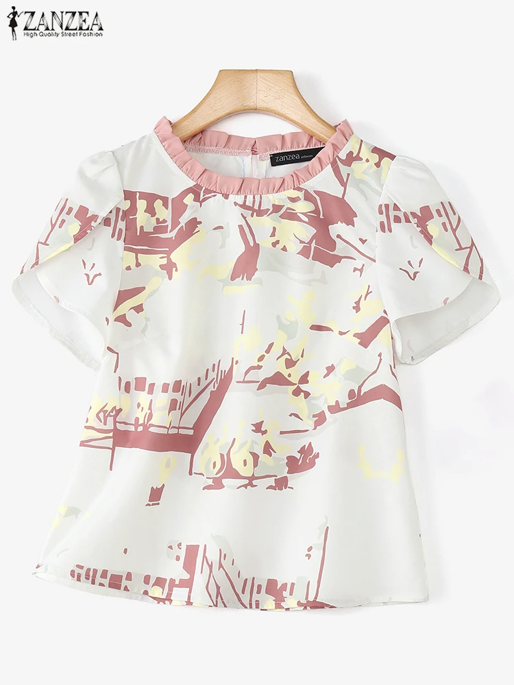 ZANZEA Short Sleeve Tops Women Office Work Blusas 2025 Vintage Floral Printed Blouses Casual Loose O Neck Bohemian Ruffled Tunic 
ZANZEA Short Sleeve Tops Women Office Work Blusas 2025 Vintage Floral Printed Blouses Casual Loose O Neck Bohemian Ruffled Tunic