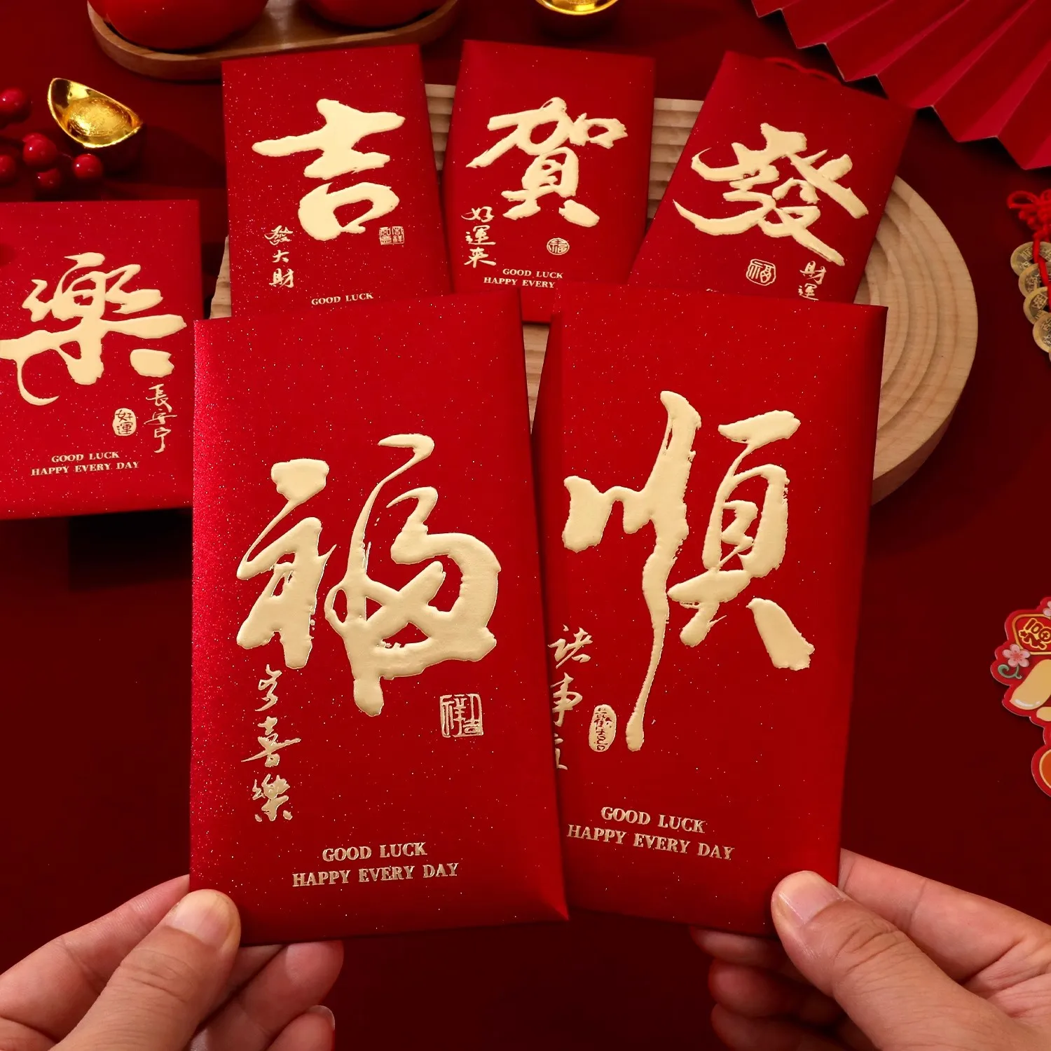 6 Pcs Chinese New Year Red Envelope Best Wishes Chinese Style Hot Stamping Bronzing Red Pocket Wedding Party Decorations
6 Pcs Chinese New Year Red Envelope Best Wishes Chinese Style Hot Stamping Bronzing Red Pocket Wedding Party Decorations