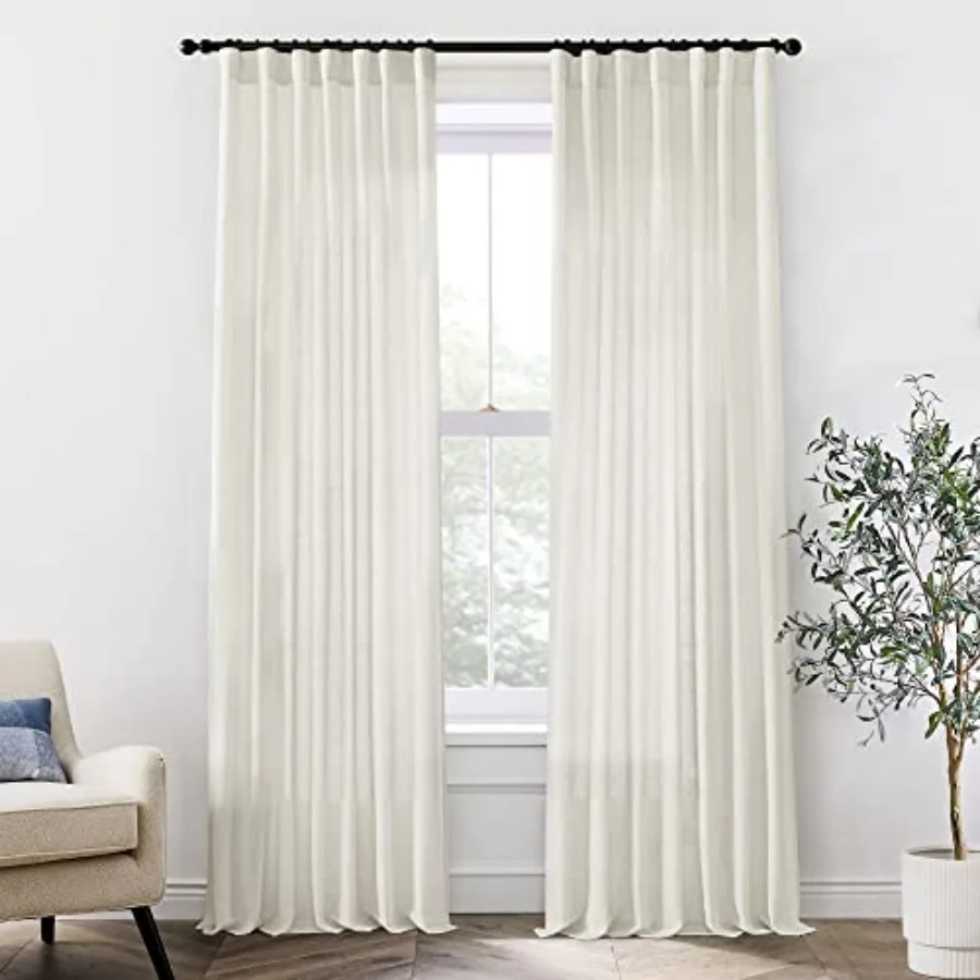 108 Inch Linen Curtains, Extra Long Ceiling Curtain for Track System with Hooks, Sheer Light Filitering 9Feet 9 Feet Curtains f
108 Inch Linen Curtains, Extra Long Ceiling Curtain for Track System with Hooks, Sheer Light Filitering 9Feet 9 Feet Curtains f