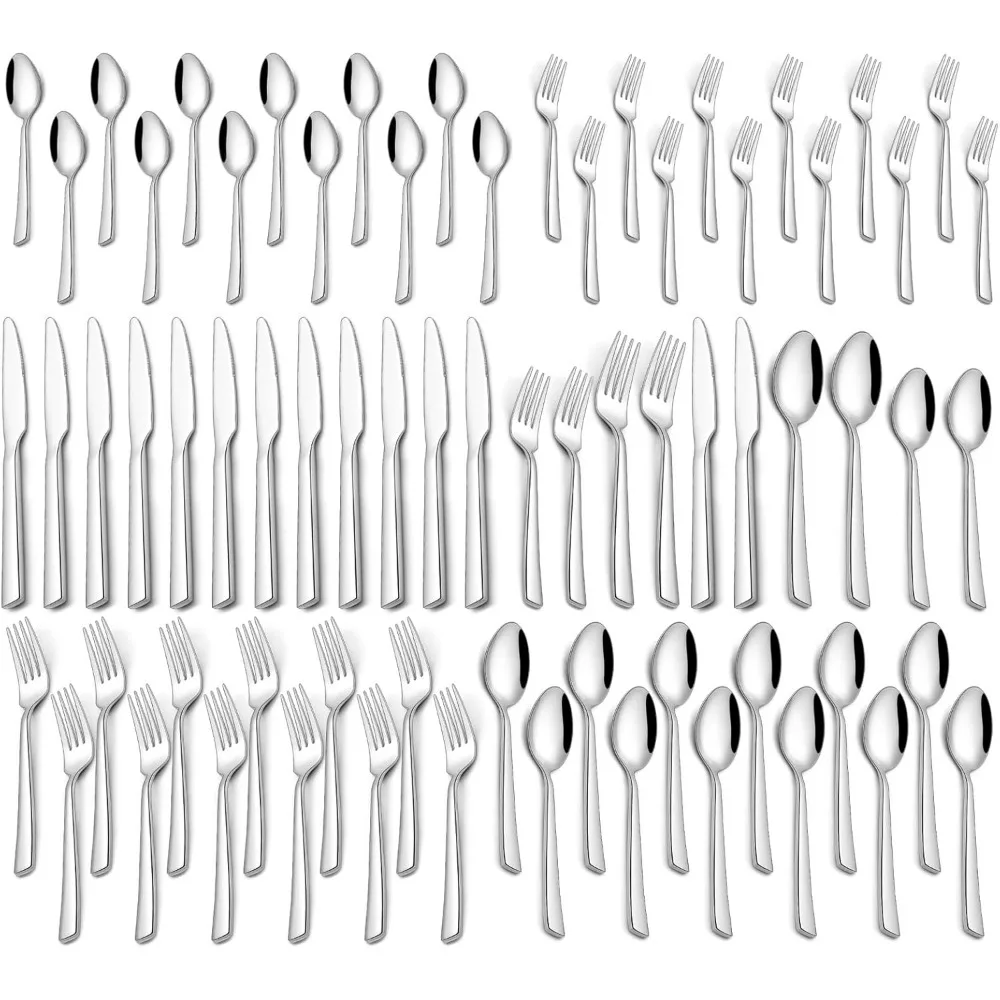 12-Person Stainless Steel Flatware Set with 60 Pieces: Mirror Polished Cutlery Including Spoons, Forks, and Knives
12-Person Stainless Steel Flatware Set with 60 Pieces: Mirror Polished Cutlery Including Spoons, Forks, and Knives