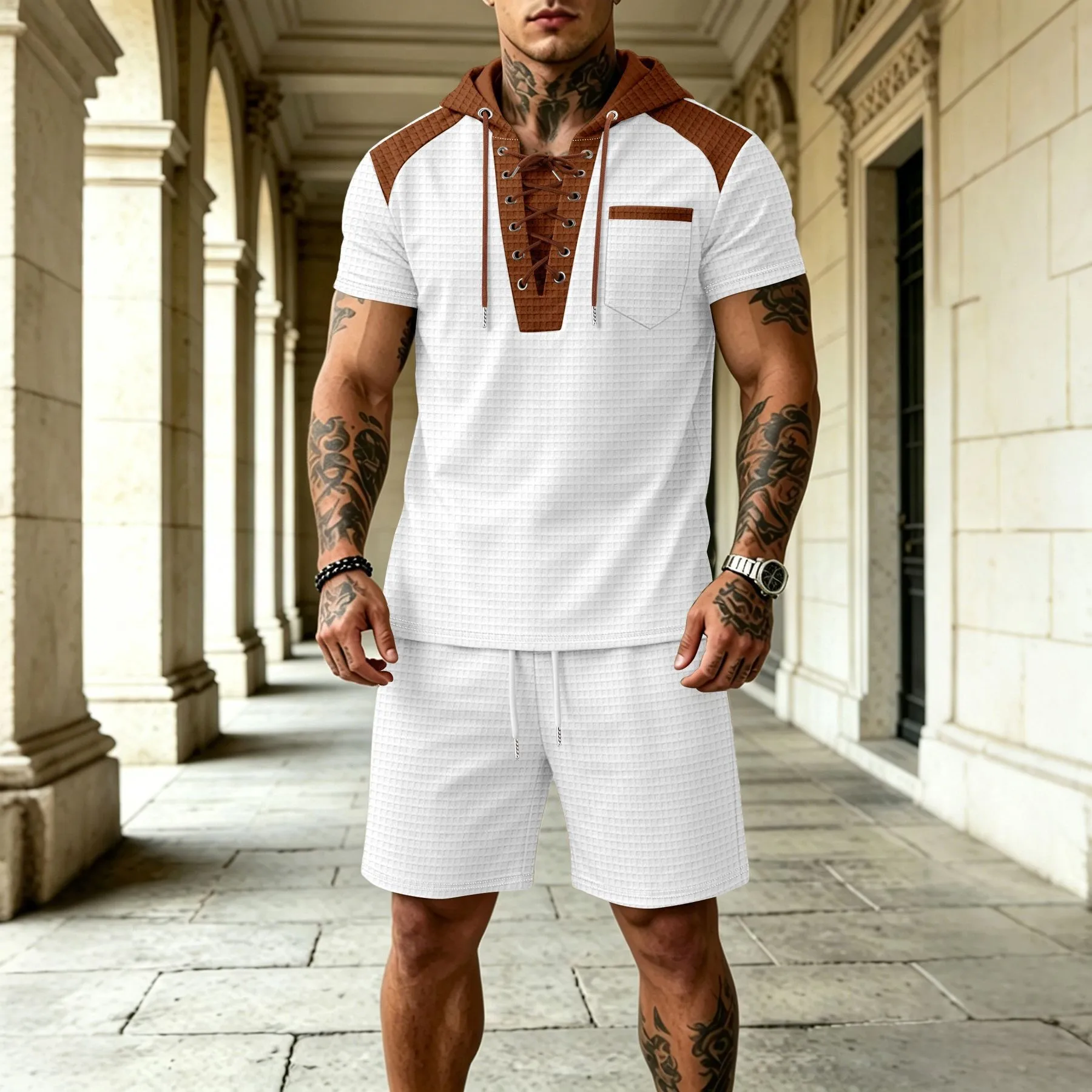 New Arrival Men Summer Loose Two Piece Tracksuit Hooded Henry Neck Short Sleeve Tee Shorts Fashion Casual Daily Sport Outfit
New Arrival Men Summer Loose Two Piece Tracksuit Hooded Henry Neck Short Sleeve Tee Shorts Fashion Casual Daily Sport Outfit