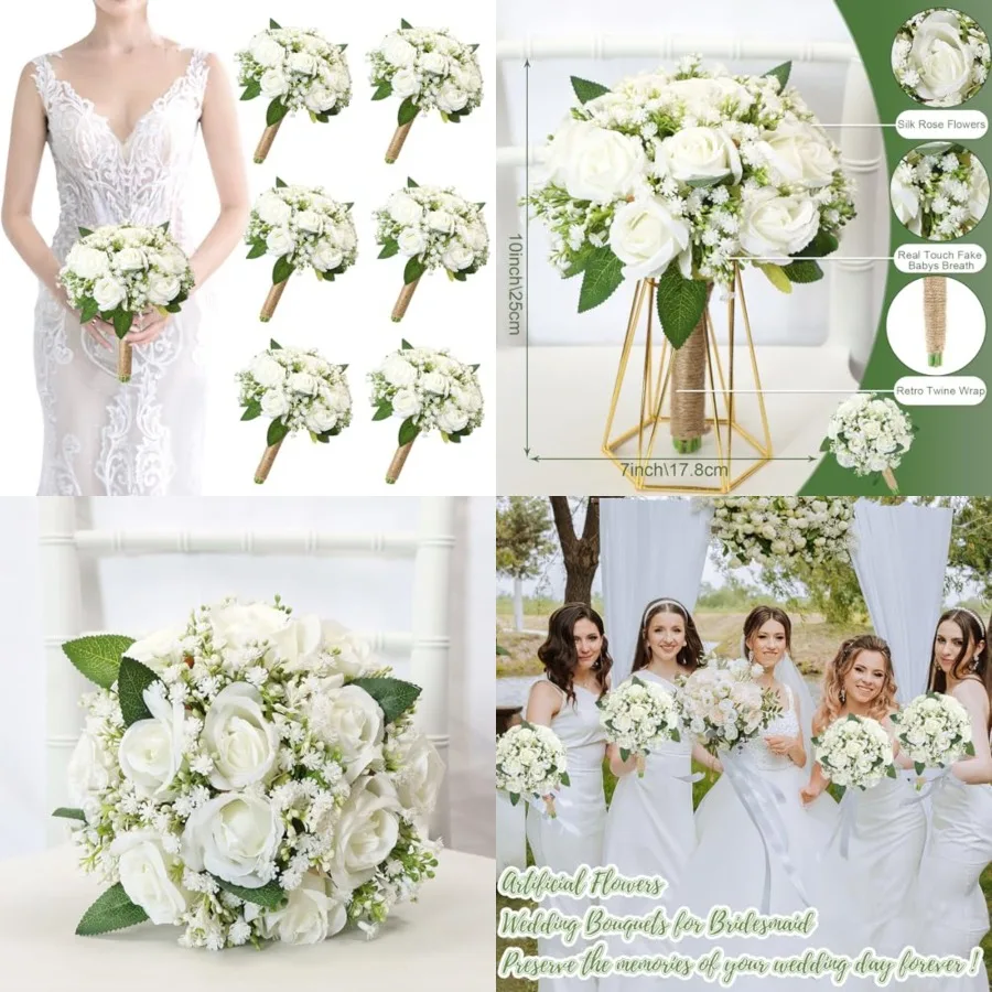 Artificial for Wedding - 7 inch White Flowers for s, Faux Rose Gypsophila Rustic Small Floral Bouquet Fake Boho Wedding Party C
Artificial for Wedding - 7 inch White Flowers for s, Faux Rose Gypsophila Rustic Small Floral Bouquet Fake Boho Wedding Party C