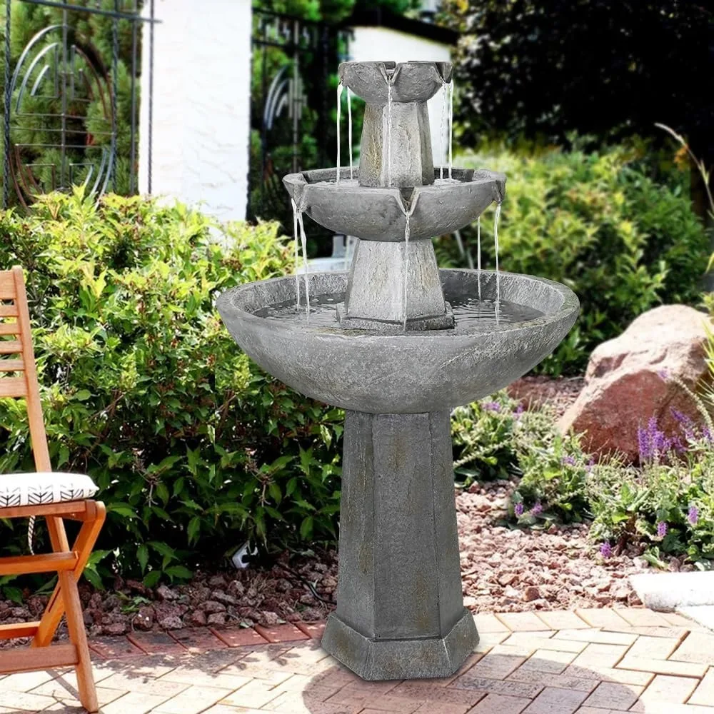 43.3” High Outdoor Water Fountain, 3-Tiers Concrete Outdoor Floor Waterfall Fountain with Pump & Splash Reduction Line
43.3” High Outdoor Water Fountain, 3-Tiers Concrete Outdoor Floor Waterfall Fountain with Pump & Splash Reduction Line