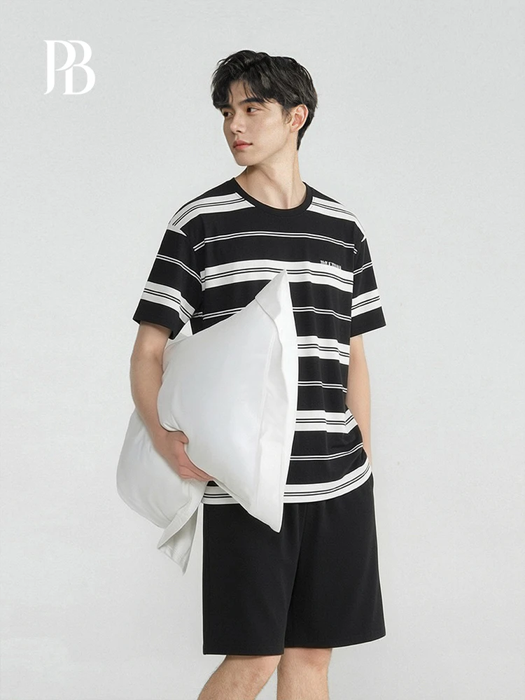 Pure Cotton Short Sleeve Sleepwear round Neck Home Clothes Set for Men Black White Stripes Cool Feeling Summer Home Clothes
Pure Cotton Short Sleeve Sleepwear round Neck Home Clothes Set for Men Black White Stripes Cool Feeling Summer Home Clothes