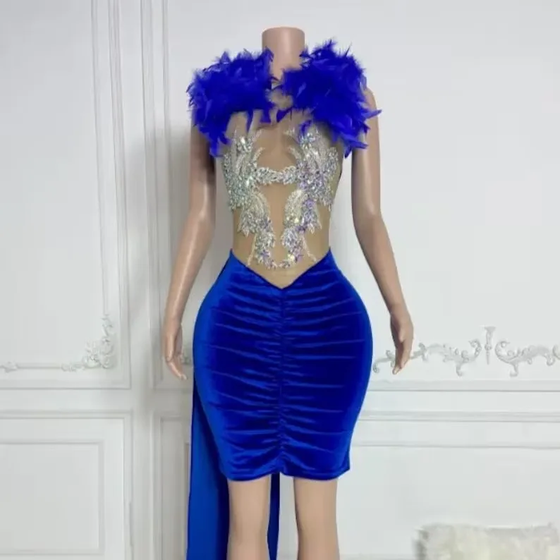 Royal Blue Feather Diamond Short Prom Dresses Black Girls Birthday Party Dresses African Cocktail Dresses Homecoming Customized
Royal Blue Feather Diamond Short Prom Dresses Black Girls Birthday Party Dresses African Cocktail Dresses Homecoming Customized