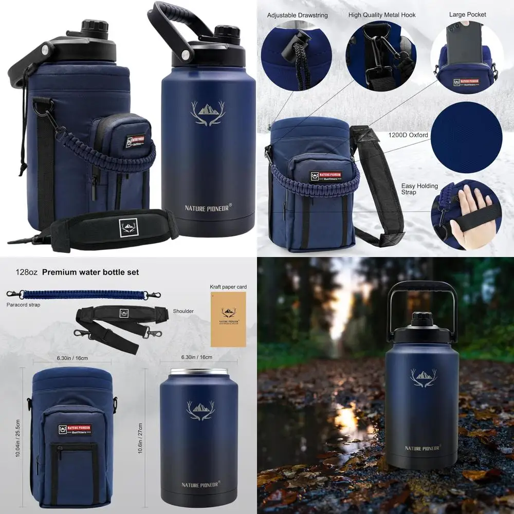 Изолированная бутылка для воды из нержавеющей стали с двойными стенками, 128 унций и переноской крышкой, кувшин с широким горлышком на 1 галлон для занятий спортом и фитнесом на открытом воздухе
Изолированная бутылка для воды из нержавеющей стали с двойными стенками, 128 унций и переноской крышкой, кувшин с широким горлышком на 1 галлон для занятий спортом и фитнесом на открытом воздухе