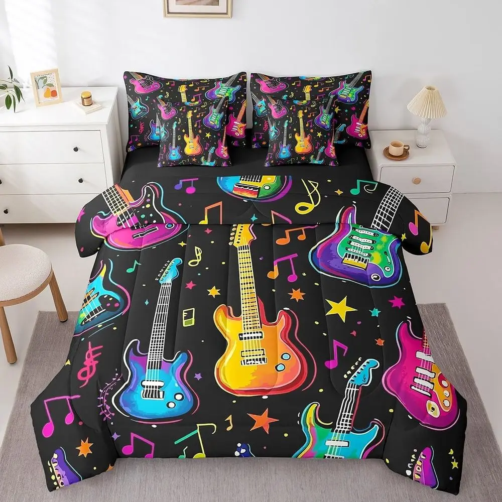 7-Piece King Size Music Notes Bedding Set with Guitar Comforter for Boys, Girls, Teens - Hip Hop Style Sheet Set with Musical In
7-Piece King Size Music Notes Bedding Set with Guitar Comforter for Boys, Girls, Teens - Hip Hop Style Sheet Set with Musical In