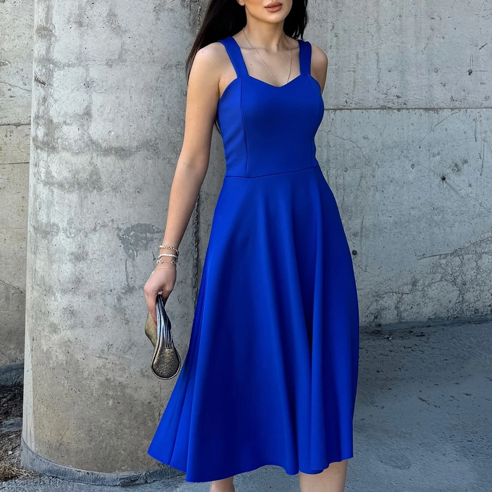 Short and Elegant Party Gowns Straight Square Neck Jersey Sleeveless Tea Length Solid Blue Pleats Bespoke Occasion Gowns Classic
Short and Elegant Party Gowns Straight Square Neck Jersey Sleeveless Tea Length Solid Blue Pleats Bespoke Occasion Gowns Classic
