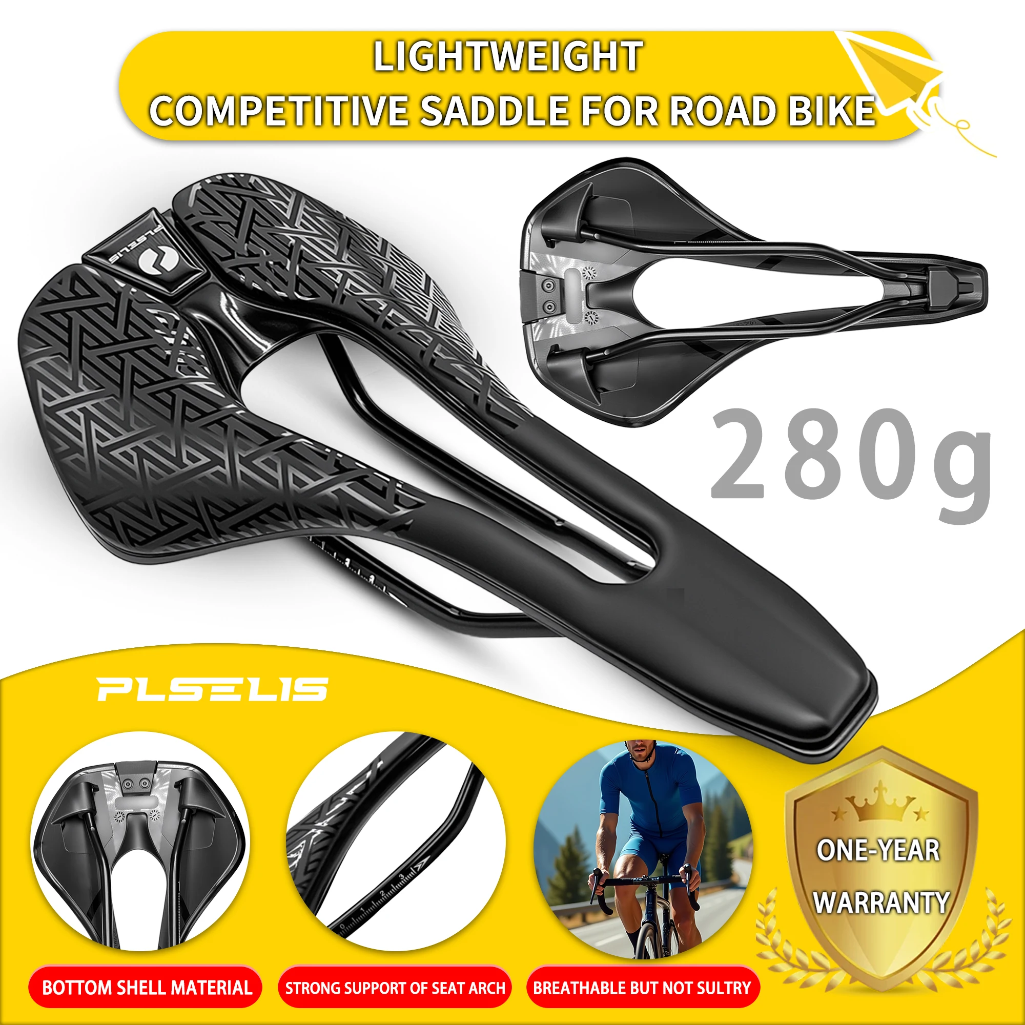 Plselis Lightweight Road Bicycle Saddle Cushion Hollow Breathable Design 280g Racing Bike Accessory
Plselis Lightweight Road Bicycle Saddle Cushion Hollow Breathable Design 280g Racing Bike Accessory