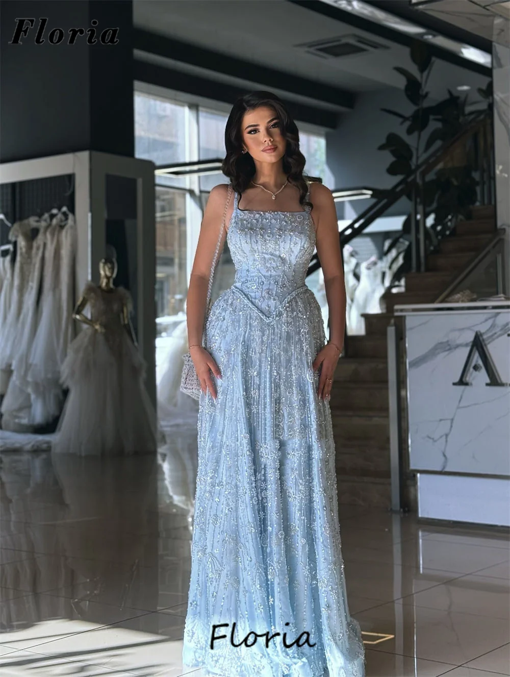 Sky Blue Beaded Lace Prom Dresses Spaghetti Straps Formal Occasion Dress Arabia Dubai Women Evening Dress For Party Customized
Sky Blue Beaded Lace Prom Dresses Spaghetti Straps Formal Occasion Dress Arabia Dubai Women Evening Dress For Party Customized