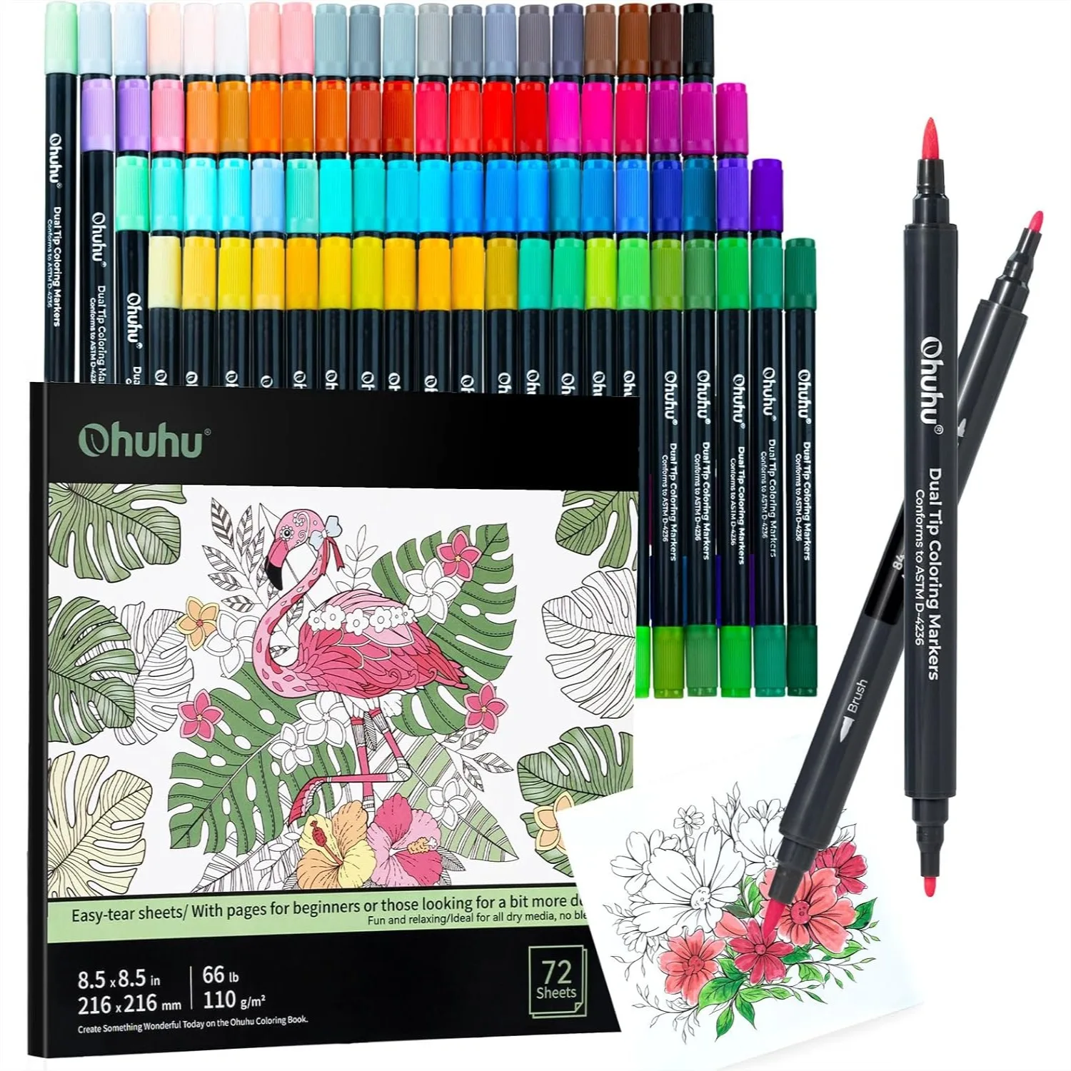 80 Colors Brush Tip Markers Set With 72-Sheet Coloring Book For Adults, Dual Tip Fine And Brush Markers For Coloring Books With Bleed-Proof Pages
80 Colors Brush Tip Markers Set With 72-Sheet Coloring Book For Adults, Dual Tip Fine And Brush Markers For Coloring Books With Bleed-Proof Pages