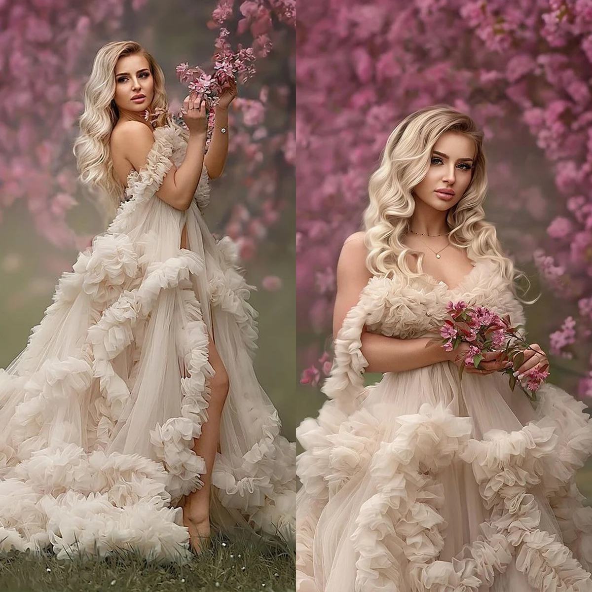 Fluffy Prom Dresses for Photo Shoot or Baby Shower Sweetheart Long Sleeve Sweep Train Maternity Robes Photoshoot Gown Customized
Fluffy Prom Dresses for Photo Shoot or Baby Shower Sweetheart Long Sleeve Sweep Train Maternity Robes Photoshoot Gown Customized