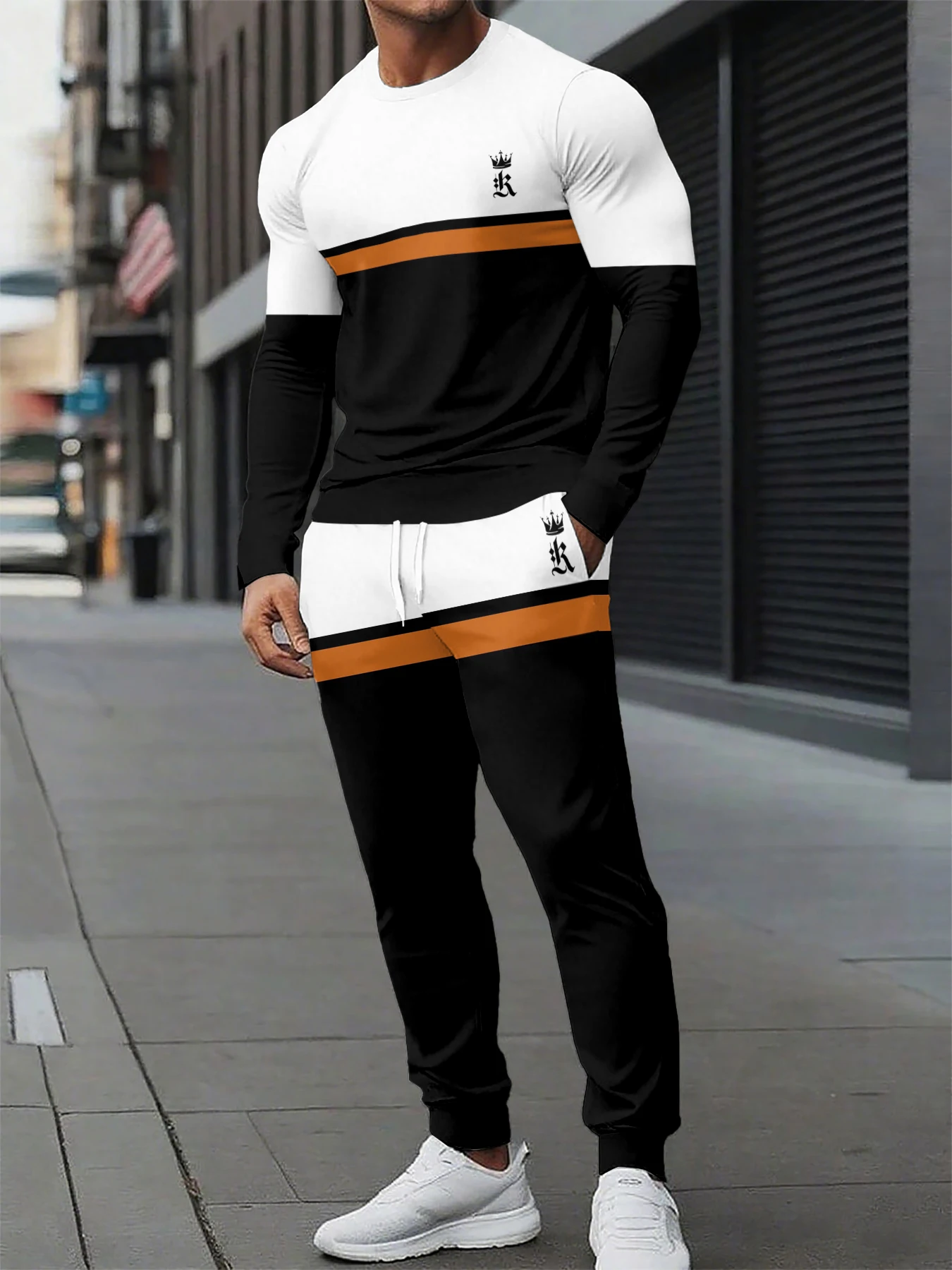 Striped Printed Men's Casual Autumn 2pcs Set, Black Short-sleeved Top And Long Pants, Daily Autumn Warm Casual Long Pants Set
Striped Printed Men's Casual Autumn 2pcs Set, Black Short-sleeved Top And Long Pants, Daily Autumn Warm Casual Long Pants Set