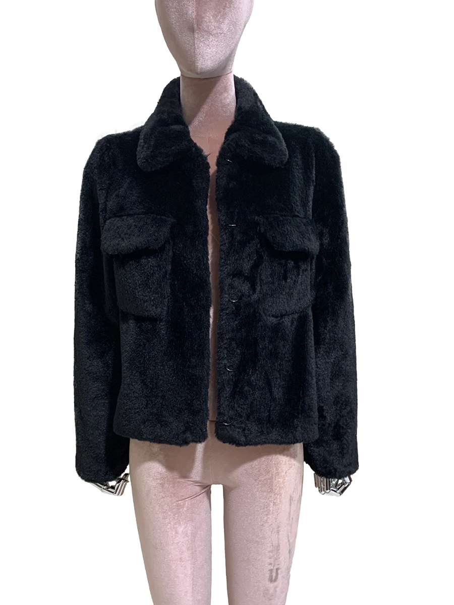 Nerazzurri Autumn Winter Black Short Thick Warm Soft Furry Faux Rex Rabbit Fur Coat Women Turn-Down Collar Luxury Fluffy Jacket
Nerazzurri Autumn Winter Black Short Thick Warm Soft Furry Faux Rex Rabbit Fur Coat Women Turn-Down Collar Luxury Fluffy Jacket