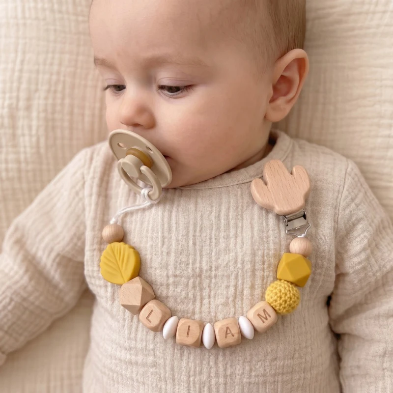 Personalized Pacifier Clip Custom Name Wooden Cactus Baby Teether Chain BPA Free Silicone Beads Dummy Holder Baby Shower Gift
Personalized Pacifier Clip Custom Name Wooden Cactus Baby Teether Chain BPA Free Silicone Beads Dummy Holder Baby Shower Gift