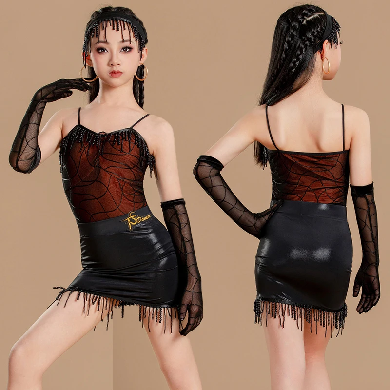 Детский костюм для латинских танцев для девочек, сетчатое боди с принтом на тонких бретельках и юбки с кисточками из бисера, танцевальная одежда для соревнований по румбе и чачи
Детский костюм для латинских танцев для девочек, сетчатое боди с принтом на тонких бретельках и юбки с кисточками из бисера, танцевальная одежда для соревнований по румбе и чачи