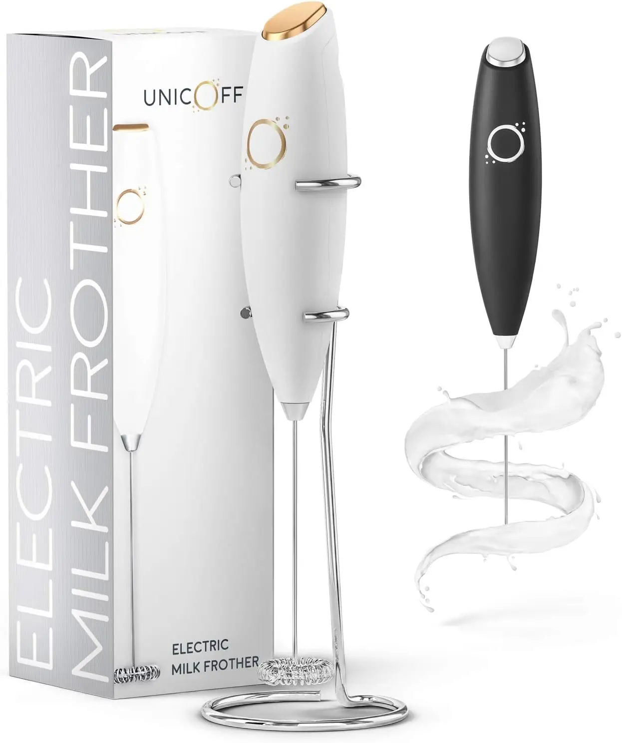 Handheld Milk Frother, 19000 RPM Electric Whisk with Stand & Recipe Book, White/Gold
Handheld Milk Frother, 19000 RPM Electric Whisk with Stand & Recipe Book, White/Gold