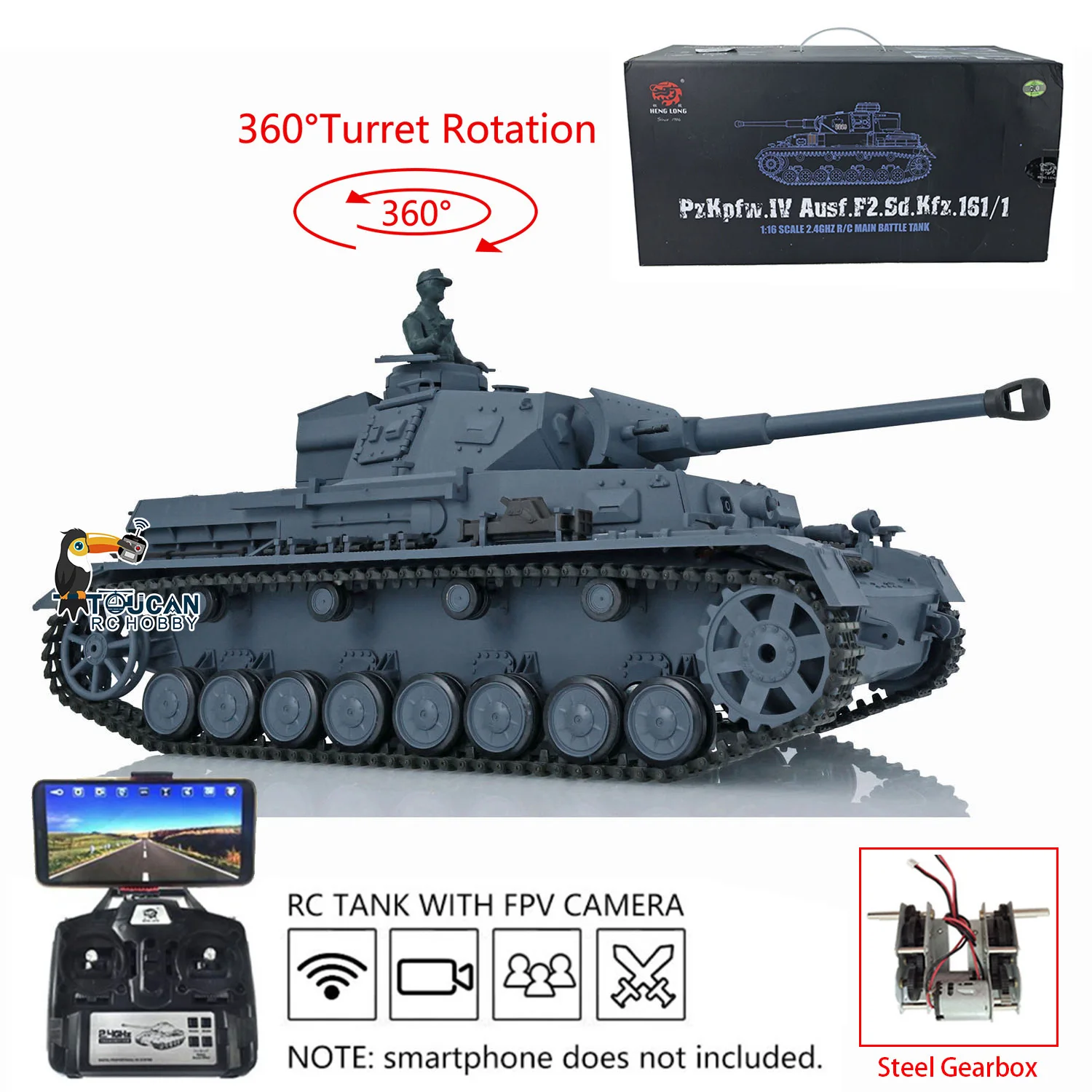 Радиоуправляемый танк Henglong 1/16 7.0 Plastic FPV Panzer IV F2, модель 3859, с металлическим редуктором, вращением на 360°, инфракрасным управлением для сражений, TH17397-SMT7
Радиоуправляемый танк Henglong 1/16 7.0 Plastic FPV Panzer IV F2, модель 3859, с металлическим редуктором, вращением на 360°, инфракрасным управлением для сражений, TH17397-SMT7