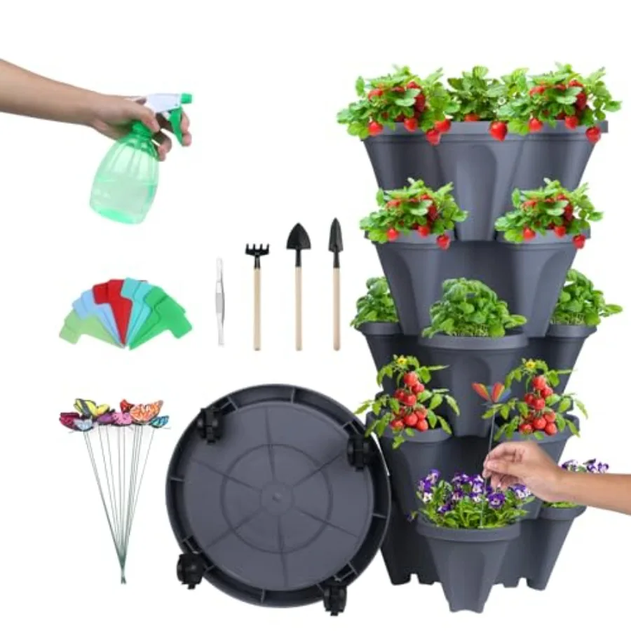Stackable Planter Vertical Strawberry Planter with Garen Tool Set Self Watering Garden Planter Indoor/Outdoor 5 Tier Herb Plant
Stackable Planter Vertical Strawberry Planter with Garen Tool Set Self Watering Garden Planter Indoor/Outdoor 5 Tier Herb Plant