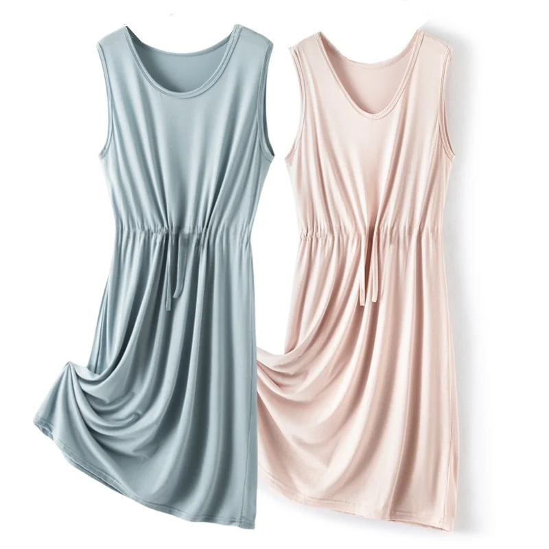 Modal Drawstring Dress Women's Thin Sleeveless Vest Skirt Large Size Pleated Summer A-Line Dress Slimming Sleepwear
Modal Drawstring Dress Women's Thin Sleeveless Vest Skirt Large Size Pleated Summer A-Line Dress Slimming Sleepwear