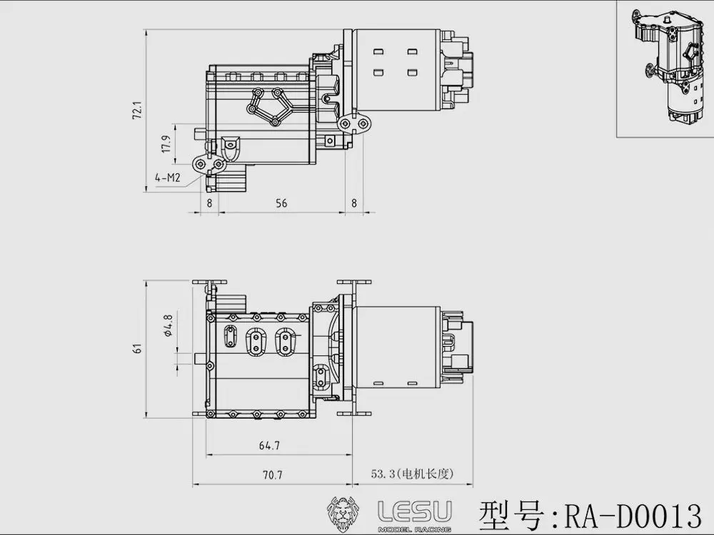 LESU Parts 2-speed Transmission Gearbox with Motor for Toys 1/10 Scale RC Crawler 4X4 Off-road Car RAVE-UM406 Model Accessories
LESU Parts 2-speed Transmission Gearbox with Motor for Toys 1/10 Scale RC Crawler 4X4 Off-road Car RAVE-UM406 Model Accessories