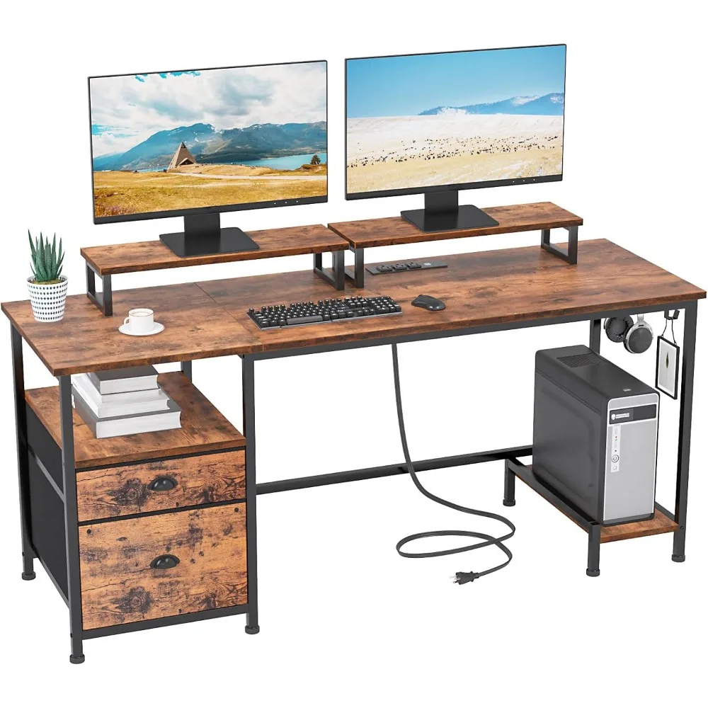55" Computer Desk with File Cabinet and Power Outlets, Home Office Desk with 2 Monitor Stands and Storage Drawer, Writing Gamin
55" Computer Desk with File Cabinet and Power Outlets, Home Office Desk with 2 Monitor Stands and Storage Drawer, Writing Gamin