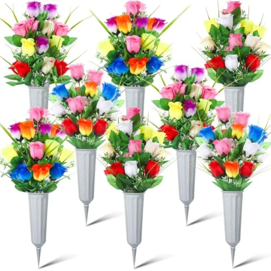 8 Set 16 Pcs Cemetery Vase with Flowers for Grave Memorial Artificial Floral Bouquet Funeral Gravesite Flowers for Outdoor Ceme
8 Set 16 Pcs Cemetery Vase with Flowers for Grave Memorial Artificial Floral Bouquet Funeral Gravesite Flowers for Outdoor Ceme