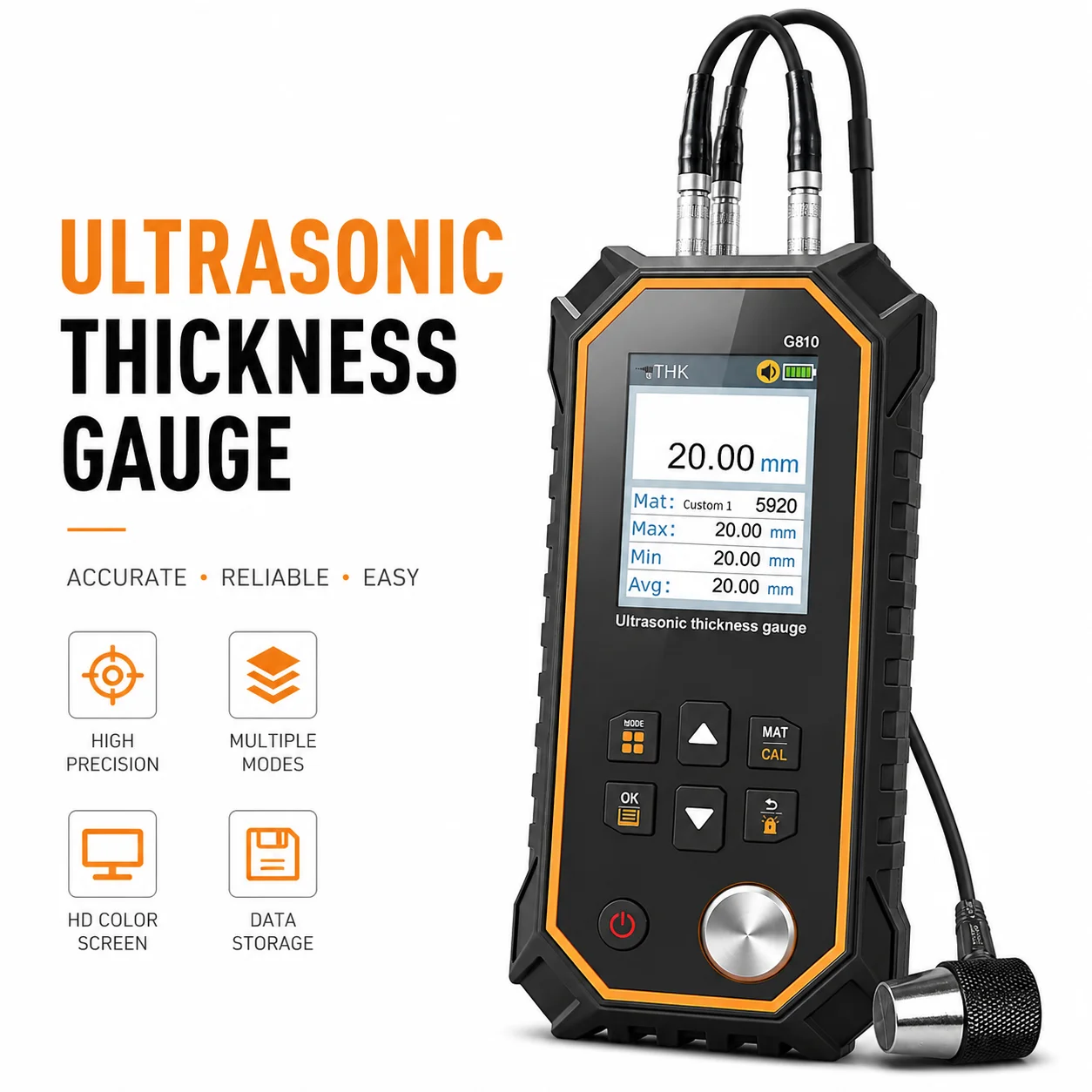 Handheld Digital Ultrasonic Thickness Gauge 1.00-300mm Measuring Range 0.01mm High Precision Steel Wall Thickness Testing Meter
Handheld Digital Ultrasonic Thickness Gauge 1.00-300mm Measuring Range 0.01mm High Precision Steel Wall Thickness Testing Meter