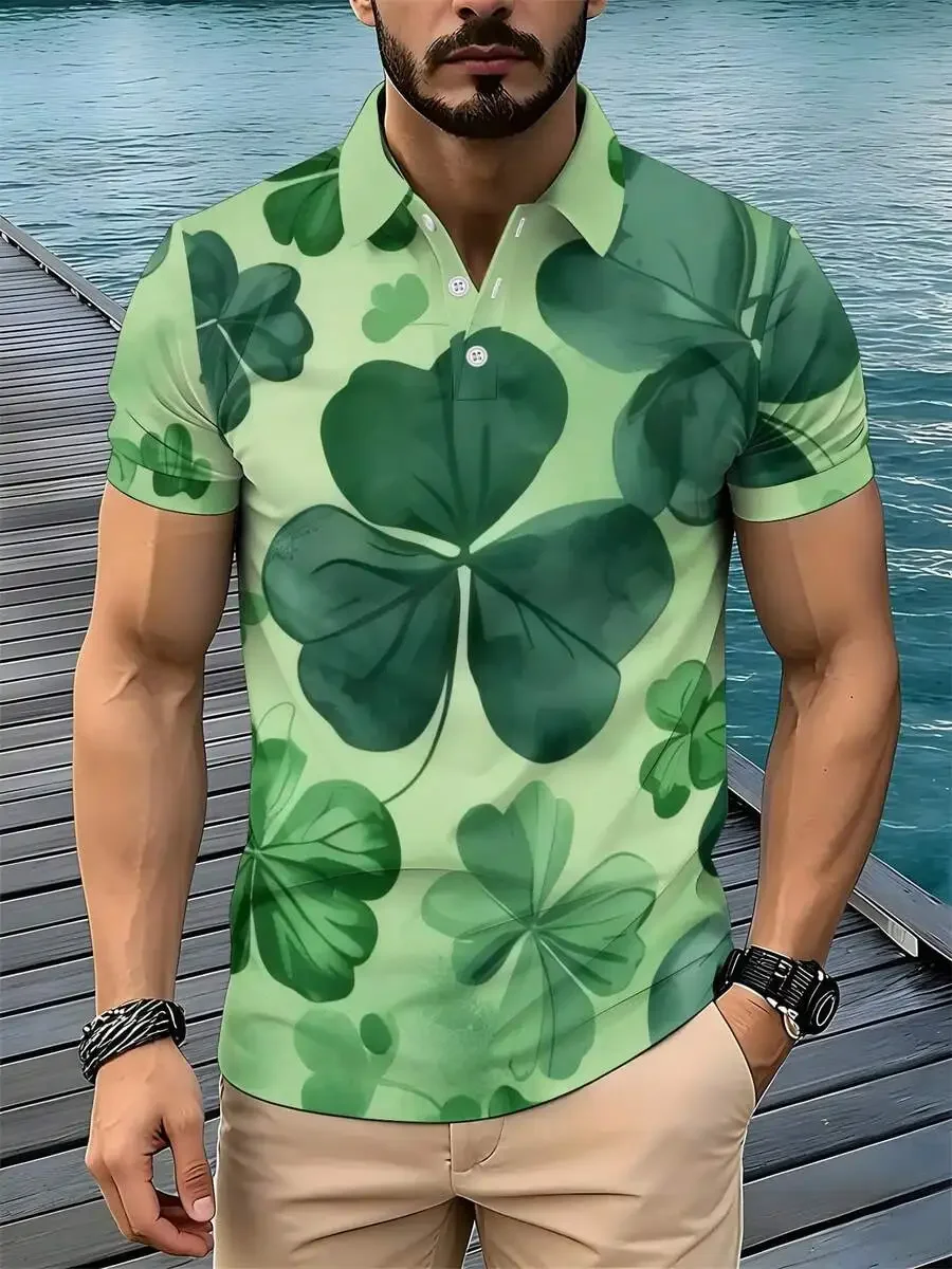 Mens Light Green Clover Print Shirt Casual Short Sleeve For Spring Summer
Mens Light Green Clover Print Shirt Casual Short Sleeve For Spring Summer