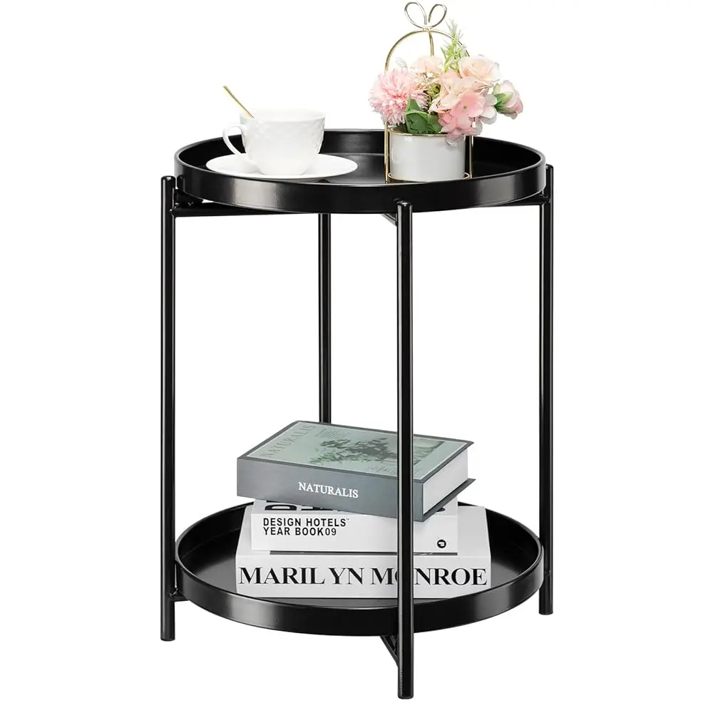 2-Tier Round Side Table, Metal End Table With Removable Tray, Small Outdoor Table Accent Table, Anti-Rust Bla Nightstand For
2-Tier Round Side Table, Metal End Table With Removable Tray, Small Outdoor Table Accent Table, Anti-Rust Bla Nightstand For