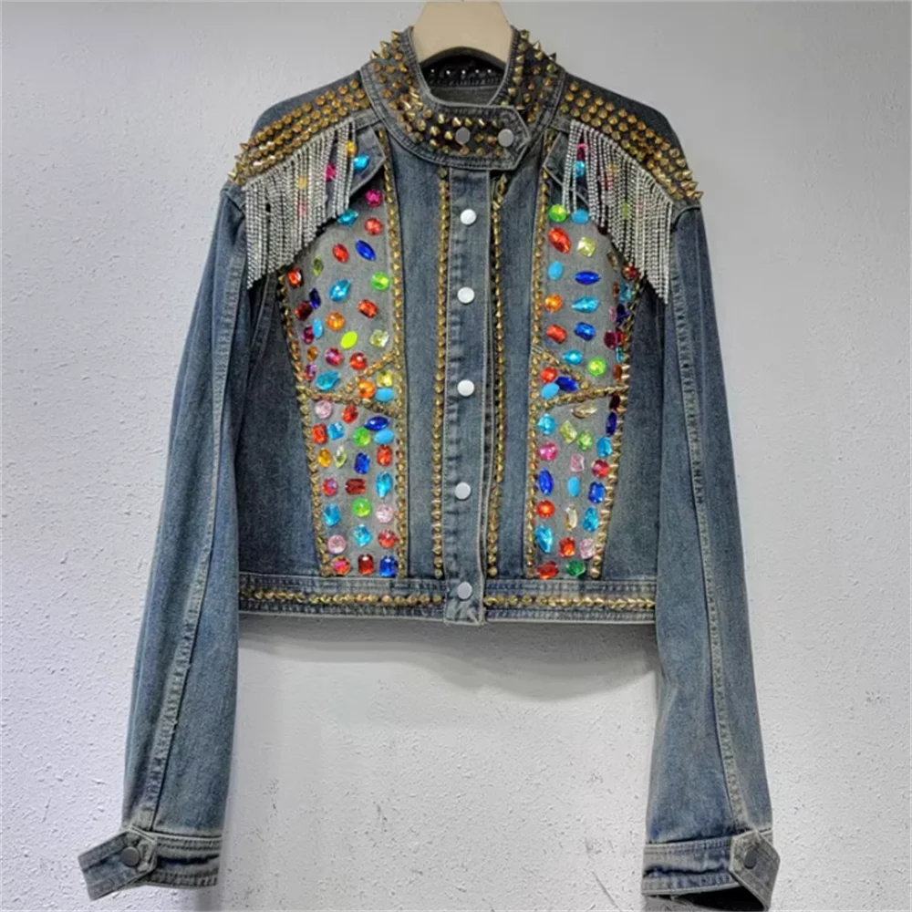 Rivets diamond-encrusted short denim jacket female loose slim standing collar jacket
Rivets diamond-encrusted short denim jacket female loose slim standing collar jacket