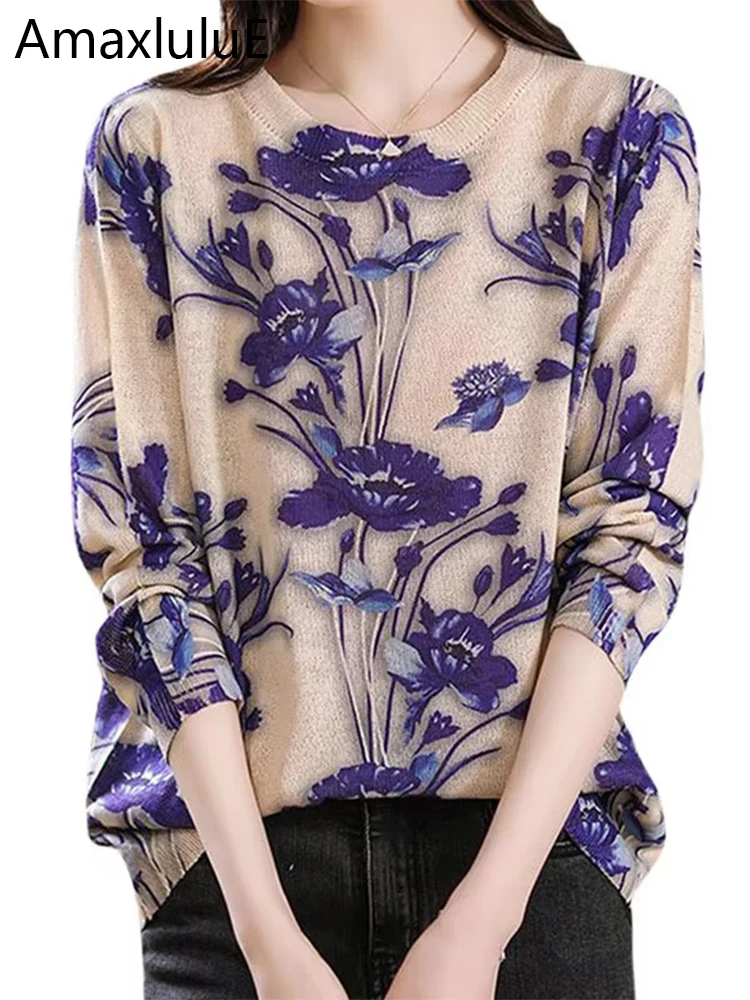 Amax luluE летний трикотаж, женские модные свободные свитера с принтом, женские роскошные пуловеры с цветочным принтом для отдыха, винтажные элегантные джемперы 
Amax luluE летний трикотаж, женские модные свободные свитера с принтом, женские роскошные пуловеры с цветочным принтом для отдыха, винтажные элегантные джемперы