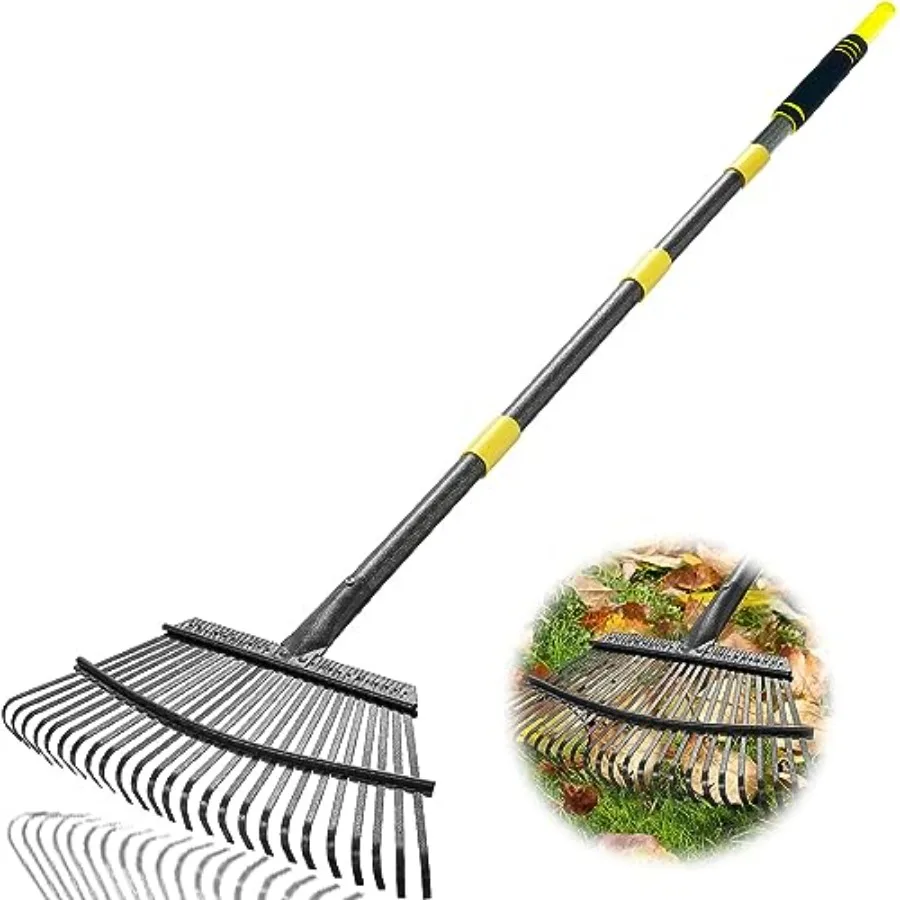 Garden Leaf Rakes, 6FT Rake for Lawns Heavy Duty 25 Metal Tines 18.5 inch Wide, Adjustable Steel Handle, Rakes for Leaves, Gath
Garden Leaf Rakes, 6FT Rake for Lawns Heavy Duty 25 Metal Tines 18.5 inch Wide, Adjustable Steel Handle, Rakes for Leaves, Gath