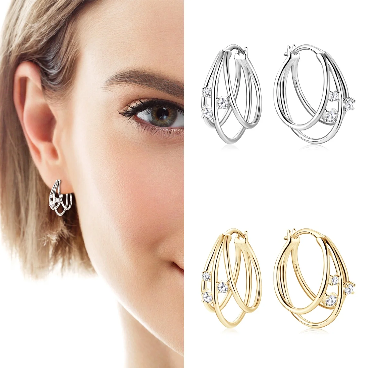 Fashion S925 Silver Plated 18K Gold Moissan Diamond Earrings 0.15CT For Women Gifts Wedding Anniversaries Trendy Jewelry
Fashion S925 Silver Plated 18K Gold Moissan Diamond Earrings 0.15CT For Women Gifts Wedding Anniversaries Trendy Jewelry