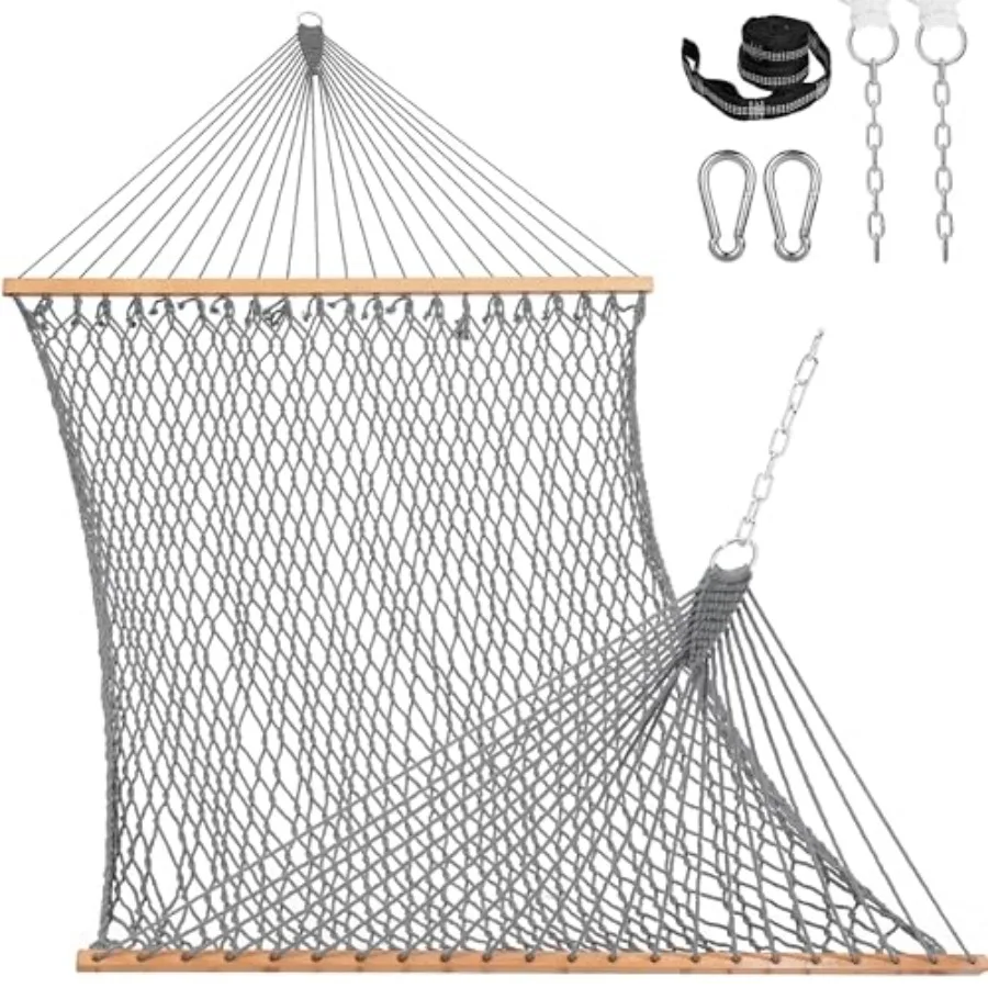 Outdoor 12-foot double-rope hammock for 2 people, hand-woven cotton, natural beige, ultra-durable with spreader bar, carabiner,
Outdoor 12-foot double-rope hammock for 2 people, hand-woven cotton, natural beige, ultra-durable with spreader bar, carabiner,