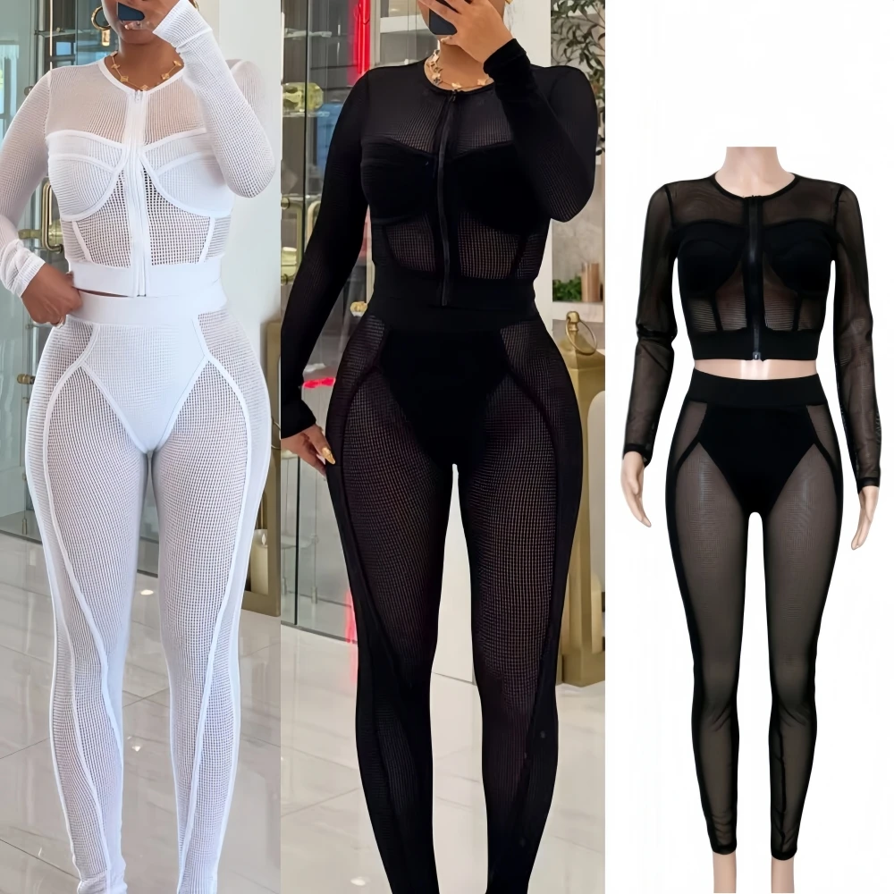 FAGADOER Sexy Hollow Out Bodycon 2 Pieces Set for Woman Mesh See Through Long Sleeves Tops + Leggings Matching Female Streetwear
FAGADOER Sexy Hollow Out Bodycon 2 Pieces Set for Woman Mesh See Through Long Sleeves Tops + Leggings Matching Female Streetwear