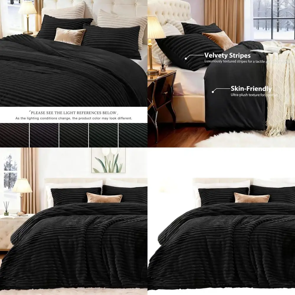 Комплект постельного белья Queen Size из мягкого искусственного меха с жаккардовым узором в полоску - 3 предмета, черное флисовое покрывало с 2 наволочками, идеально подходит для зимнего тепла
Комплект постельного белья Queen Size из мягкого искусственного меха с жаккардовым узором в полоску - 3 предмета, черное флисовое покрывало с 2 наволочками, идеально подходит для зимнего тепла